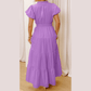 Kaci Lilac V Neck Short Puff Sleeve High Waist Tiered Maxi Dress