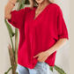 Lydia Red Braided Trim V Neck Half Sleeve Blouse