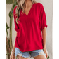 Lydia Red Braided Trim V Neck Half Sleeve Blouse