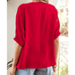 Lydia Red Braided Trim V Neck Half Sleeve Blouse