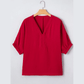 Lydia Red Braided Trim V Neck Half Sleeve Blouse