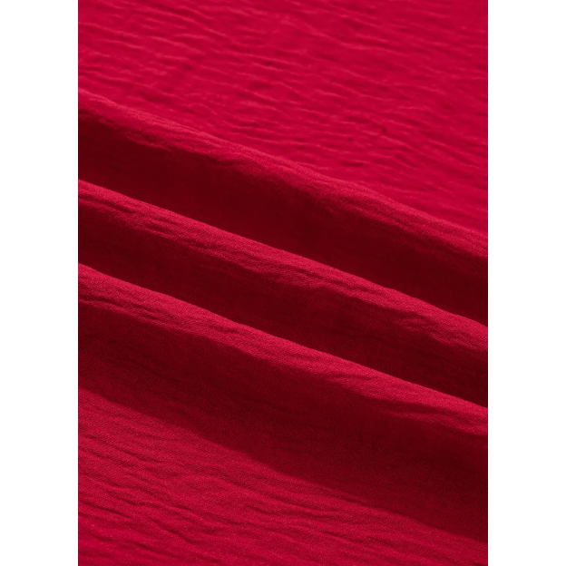 Lydia Red Braided Trim V Neck Half Sleeve Blouse
