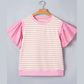 Rena Pink Stripe Ruffled Short Sleeve Patchwork Blouse
