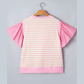 Rena Pink Stripe Ruffled Short Sleeve Patchwork Blouse