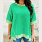 Ziva Green Loose Uneven Hem Twist Ribbed T Shirt