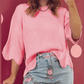 Leann Pink Scalloped Hem 3/4 Sleeve Sweater Top