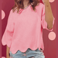 Leann Pink Scalloped Hem 3/4 Sleeve Sweater Top