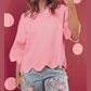 Leann Pink Scalloped Hem 3/4 Sleeve Sweater Top