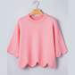 Leann Pink Scalloped Hem 3/4 Sleeve Sweater Top