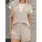 Nansi Brown Stripe Half Buttons Top and Shorts Set