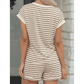 Nansi Brown Stripe Half Buttons Top and Shorts Set