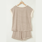 Nansi Brown Stripe Half Buttons Top and Shorts Set