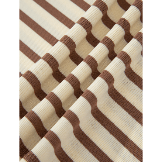 Nansi Brown Stripe Half Buttons Top and Shorts Set
