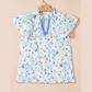 Florissa Sky Blue Floral Print Frilled Notched V Neck Blouse