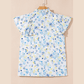 Florissa Sky Blue Floral Print Frilled Notched V Neck Blouse