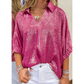 Paislee Strawberry Pink Collared V Neck Half Sleeve Metallic Top