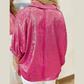 Paislee Strawberry Pink Collared V Neck Half Sleeve Metallic Top