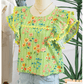 Jona Stripe Floral Printed Scalloped Detail Ruffle Short Sleeve Blouse
