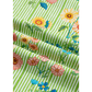 Jona Stripe Floral Printed Scalloped Detail Ruffle Short Sleeve Blouse