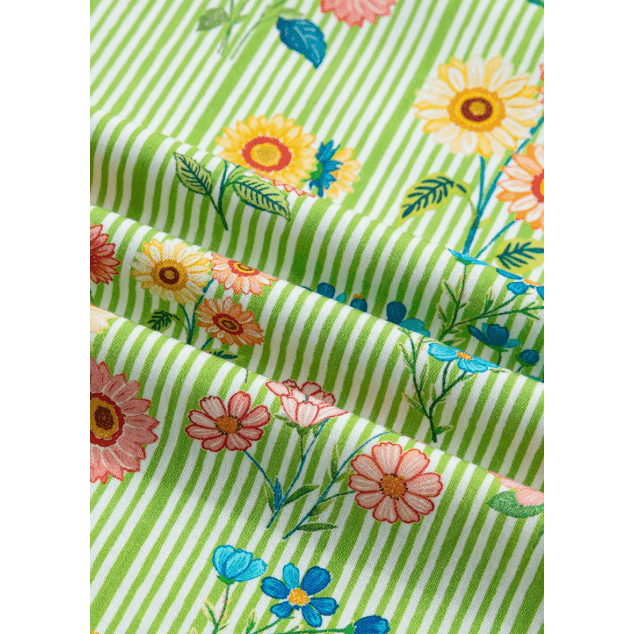 Jona Stripe Floral Printed Scalloped Detail Ruffle Short Sleeve Blouse
