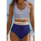 Andree Blue Contrast Trim Mix and Match High Waist 2pcs Swimsuit