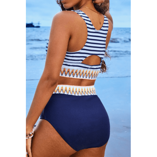Andree Blue Contrast Trim Mix and Match High Waist 2pcs Swimsuit