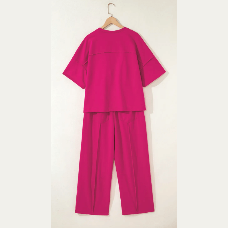 Dorcas Pink Drop Shoulder Boxy Tee and Barrel Pants Set