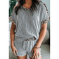 Tabatha Light Grey Leopard Trim Twist Ribbed Short Set