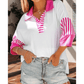 Kya Pink Striped Color Block Patchwork Polo Collar Half Sleeve T Shirt