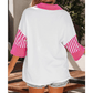 Kya Pink Striped Color Block Patchwork Polo Collar Half Sleeve T Shirt