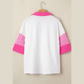 Kya Pink Striped Color Block Patchwork Polo Collar Half Sleeve T Shirt