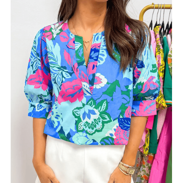 RTS Tibbie Floral Print V Neck Half Sleeve Blouse