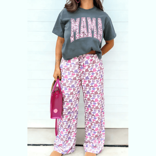 Medium Grey MAMA Letter Graphic Tee Camouflage Print Loose Pant Set