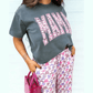 Medium Grey MAMA Letter Graphic Tee Camouflage Print Loose Pant Set