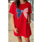 Fiery Red Sequin Trim Stars and Stripes Bow Patched T Shirt Mini Dress