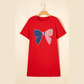 Fiery Red Sequin Trim Stars and Stripes Bow Patched T Shirt Mini Dress