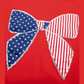 Fiery Red Sequin Trim Stars and Stripes Bow Patched T Shirt Mini Dress