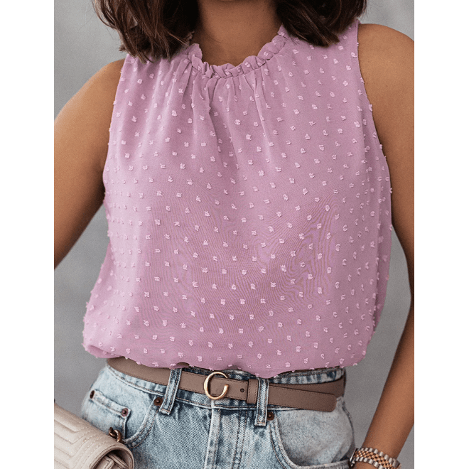 Shanice Pink Swiss Dot Sleeveless Ruffle Tank