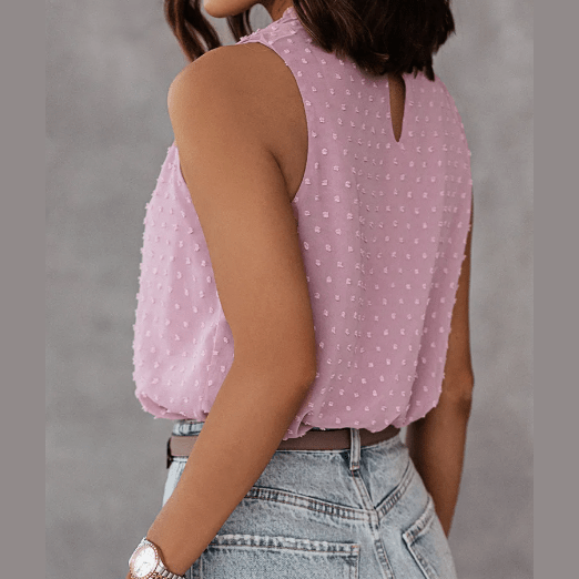 Shanice Pink Swiss Dot Sleeveless Ruffle Tank
