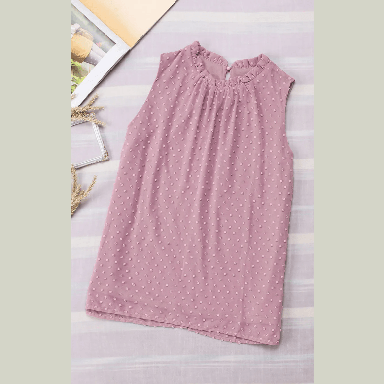 Shanice Pink Swiss Dot Sleeveless Ruffle Tank