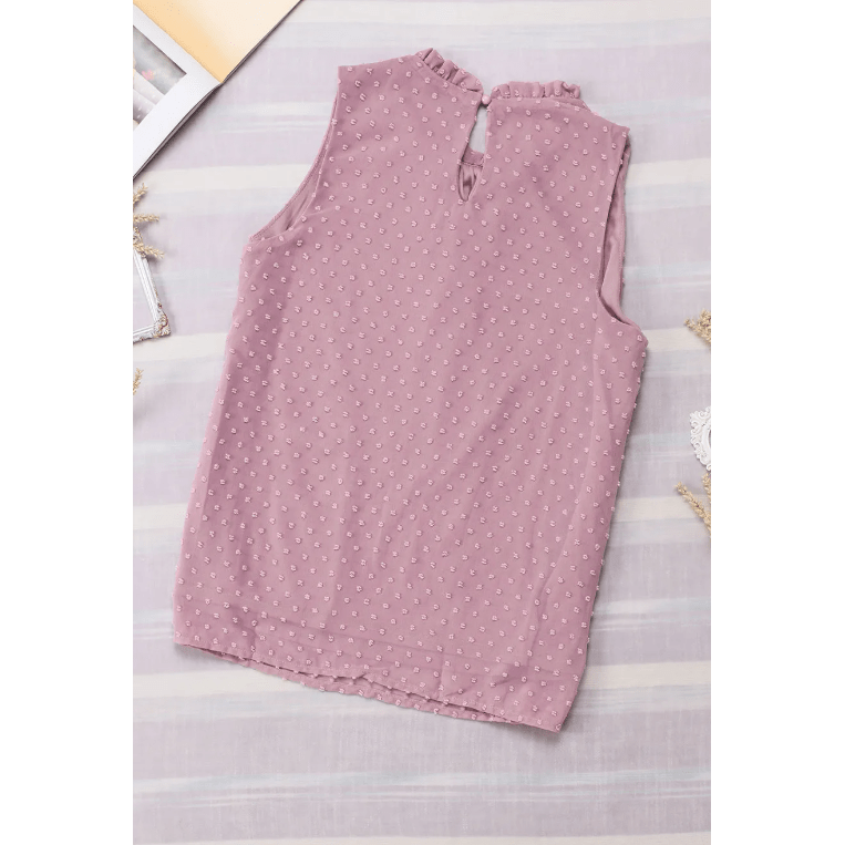 Shanice Pink Swiss Dot Sleeveless Ruffle Tank