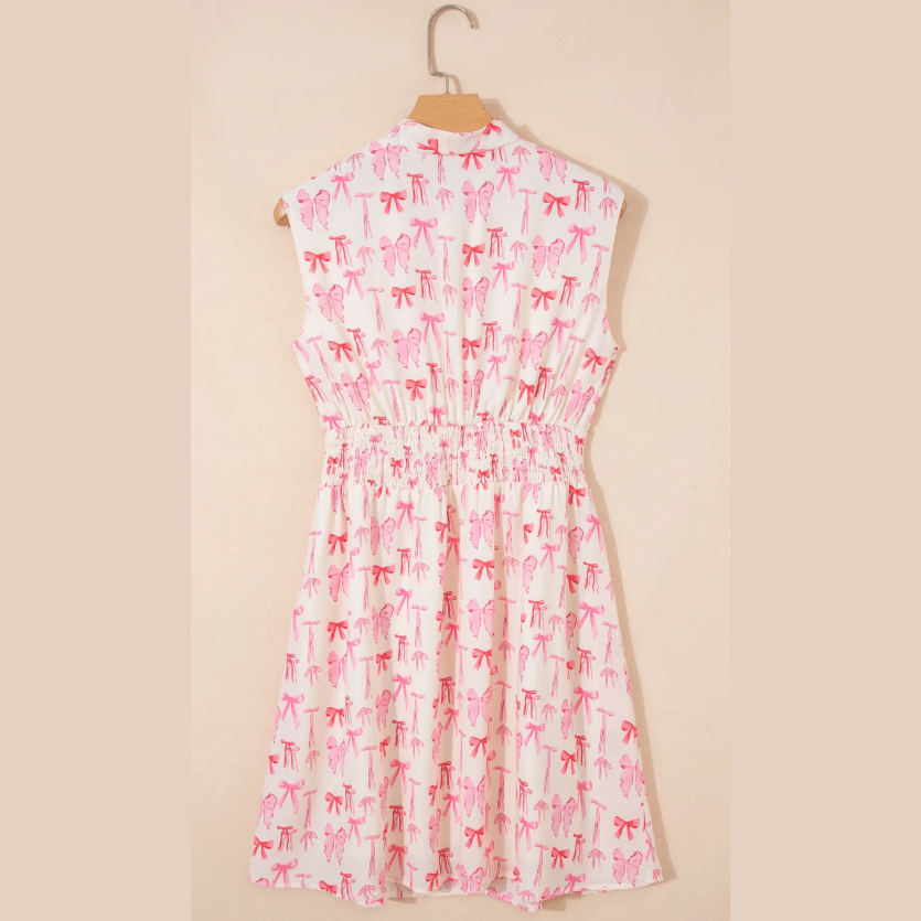 Ryland Pink Full Zip Cinched Waist Sleeveless Bow Mini Dress