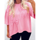Poppy Pink Raw Edge Bow Patch Loose T Shirt