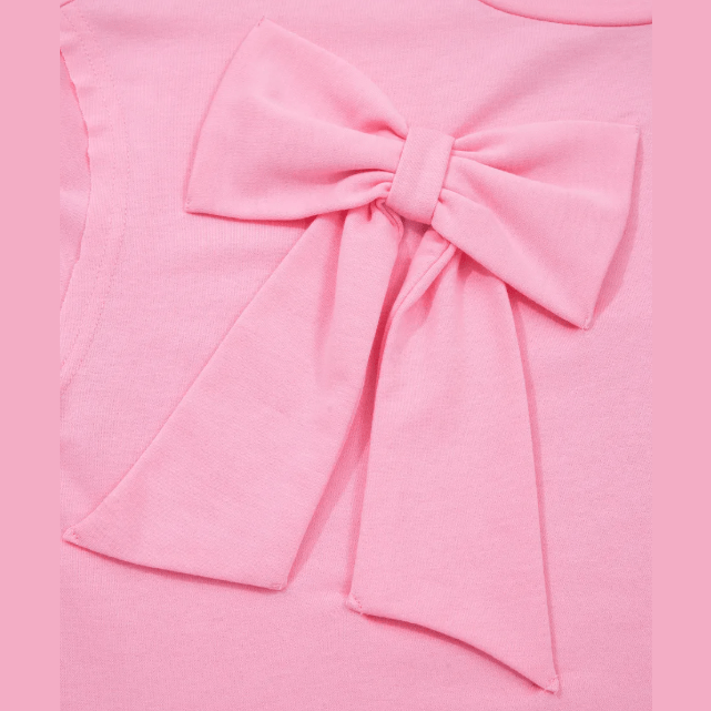 Poppy Pink Raw Edge Bow Patch Loose T Shirt