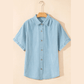 Wren Sky Blue Stripe Cuffed Short Sleeve Button up Loose Shirt