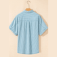 Wren Sky Blue Stripe Cuffed Short Sleeve Button up Loose Shirt