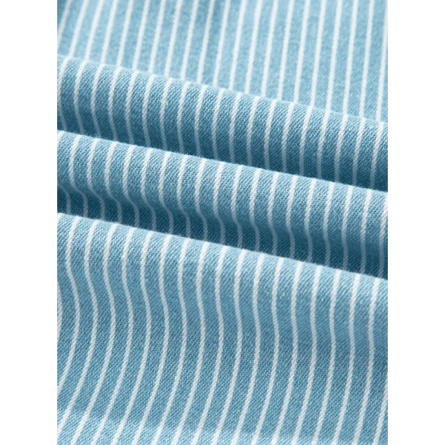Wren Sky Blue Stripe Cuffed Short Sleeve Button up Loose Shirt