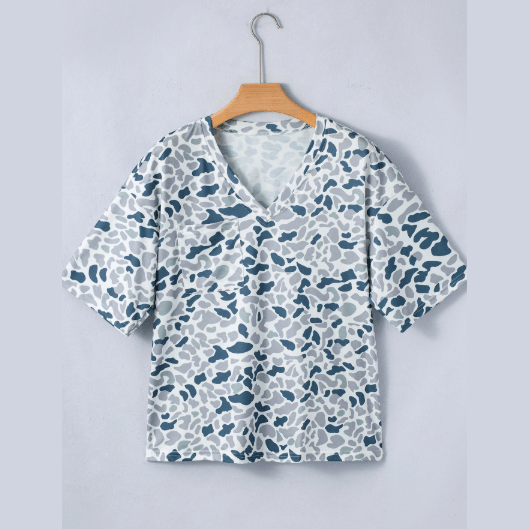 Noa Camouflage Print Single Chest Pocket V Neck Tee
