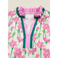 SALE!!!  Georgie Pink Floral Print Contrast Trim V Neck Double Ruffled Short Sleeve Blouse