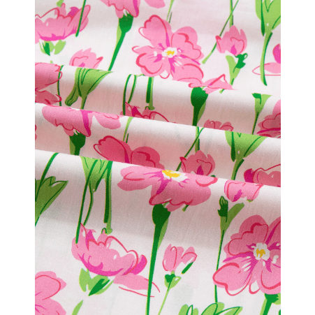 SALE!!!  Georgie Pink Floral Print Contrast Trim V Neck Double Ruffled Short Sleeve Blouse